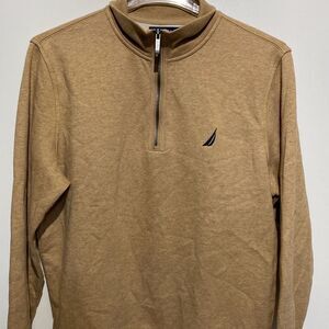 Nautica Men's Cream Beige Quarter Zip Long Sleeve Pullover Sweatshirt Large